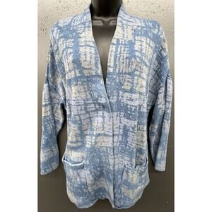 J Jill‎ Pure Jill Indigo Sweater M Blue Gray Cream Cotton Blend Pockets Artsy